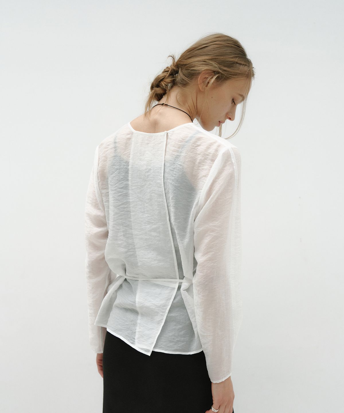 로우타이드(LOW TIDE) SHEER STITCHED BLOUSE [WHITE]