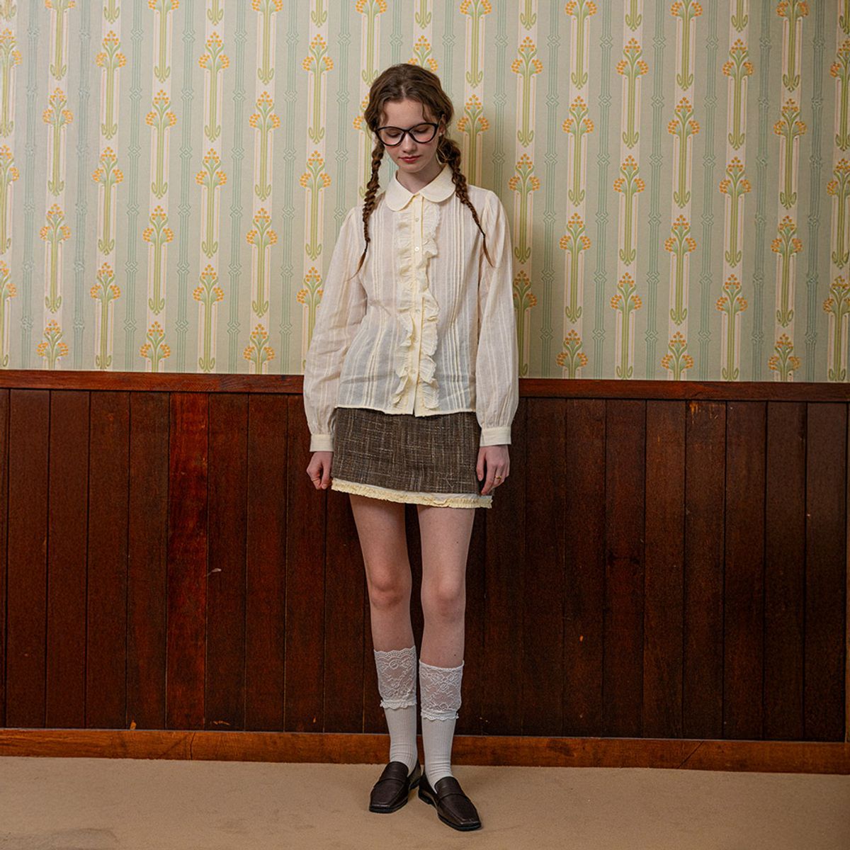 던드롭(DUNDROP) DD_Pleated hem skirt_BROWN