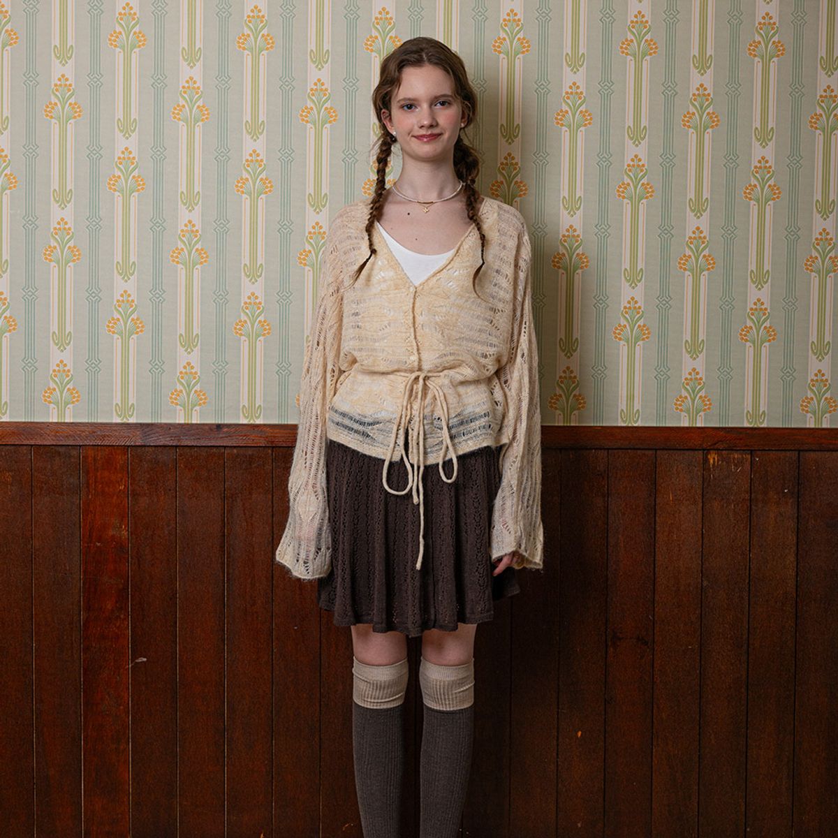 던드롭(DUNDROP) DD_Drawstring knit cardigan_BEIGE