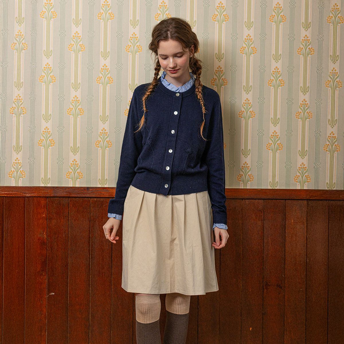 던드롭(DUNDROP) DD_Intellectual knit top_NAVY