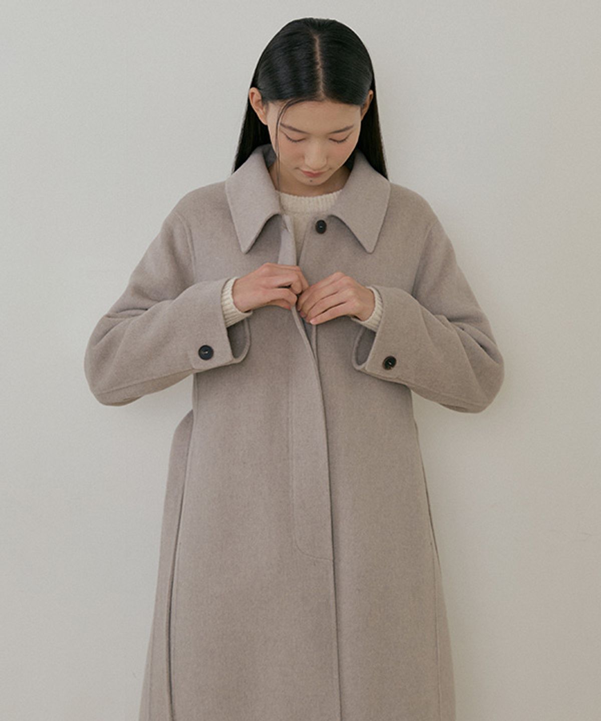 링서울(LINGSEOUL) cashmere single handmade coat-ash beige