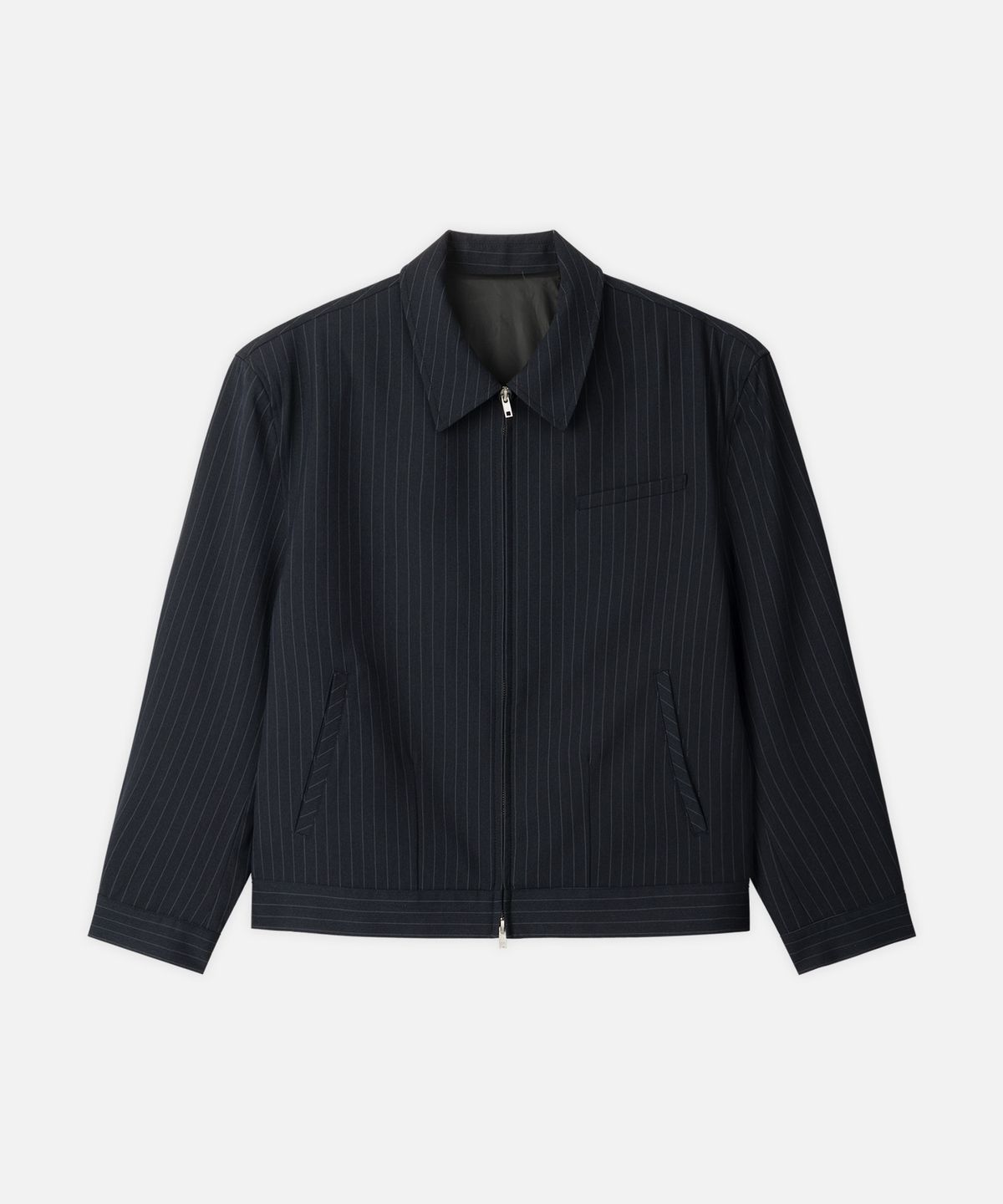 드로우핏(DRAW FIT) 핀 스트라이프 크롭 블루종 자켓 [DARK NAVY]
