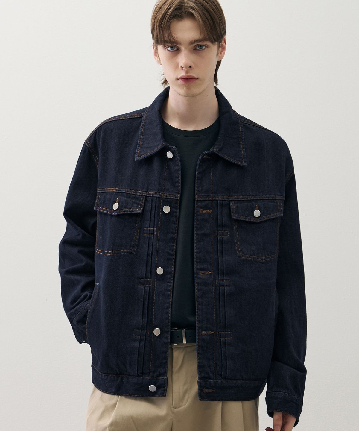 드로우핏(DRAW FIT) 워싱 릴렉스 데님 트러커 자켓 [DARK BLUE]