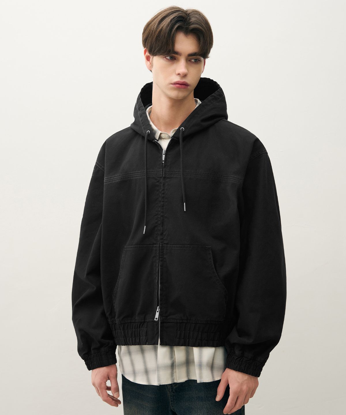 드로우핏(DRAW FIT) 워시드 오버 데님 후드 집업 자켓 [LOW BLACK]