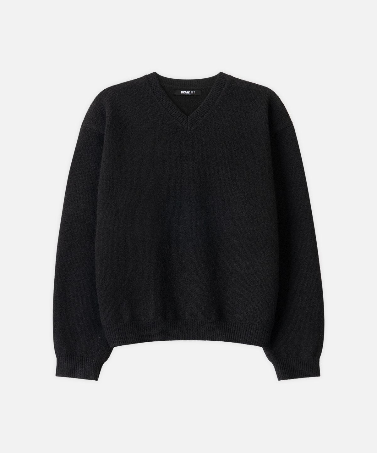 드로우핏(DRAW FIT) 헤어리 크롭 브이넥 풀오버 니트 [BLACK]