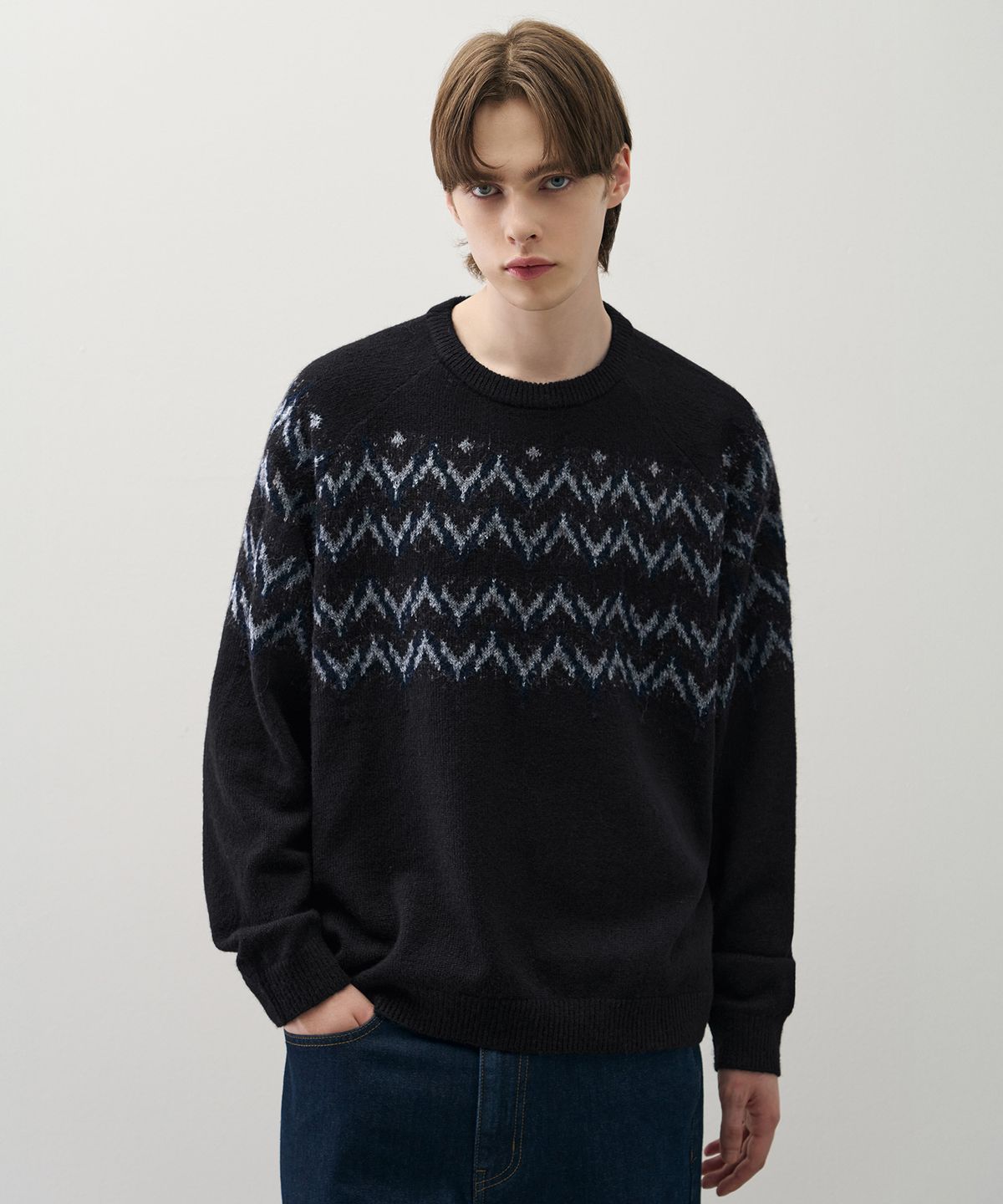 드로우핏(DRAW FIT) 울 헤어리 노르딕 크루넥 니트 [BLACK]