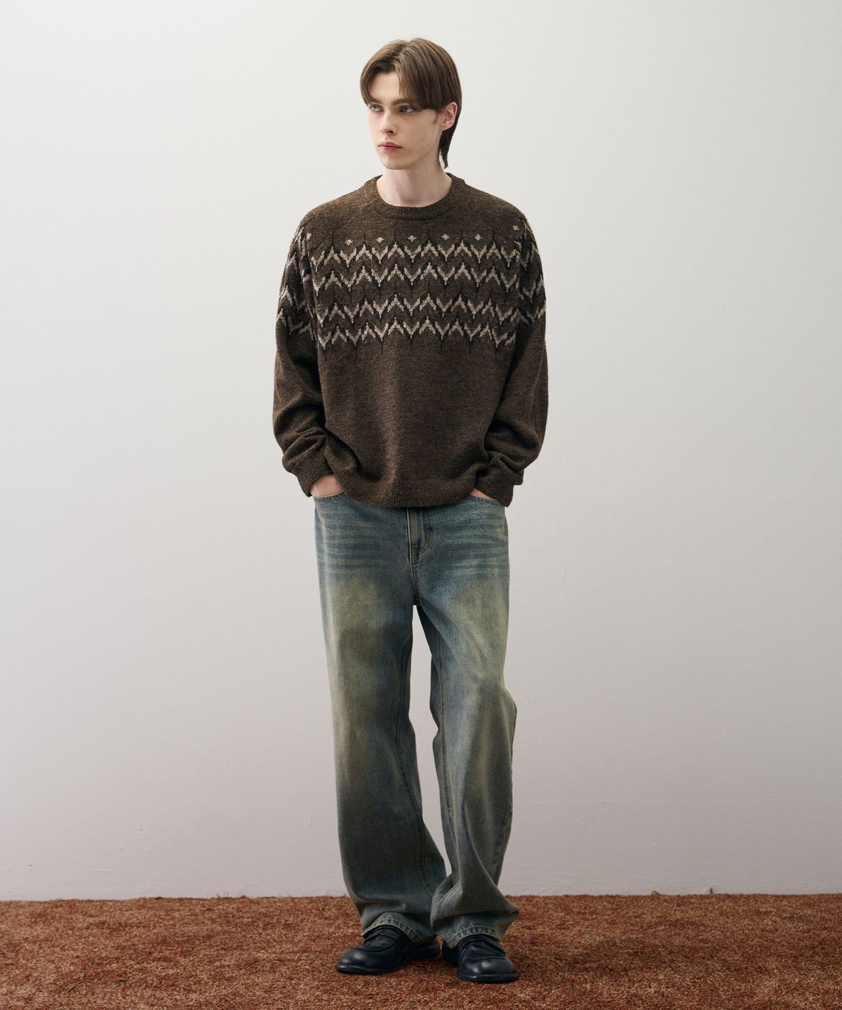 드로우핏(DRAW FIT) 울 헤어리 노르딕 크루넥 니트 [VINTAGE BROWN]