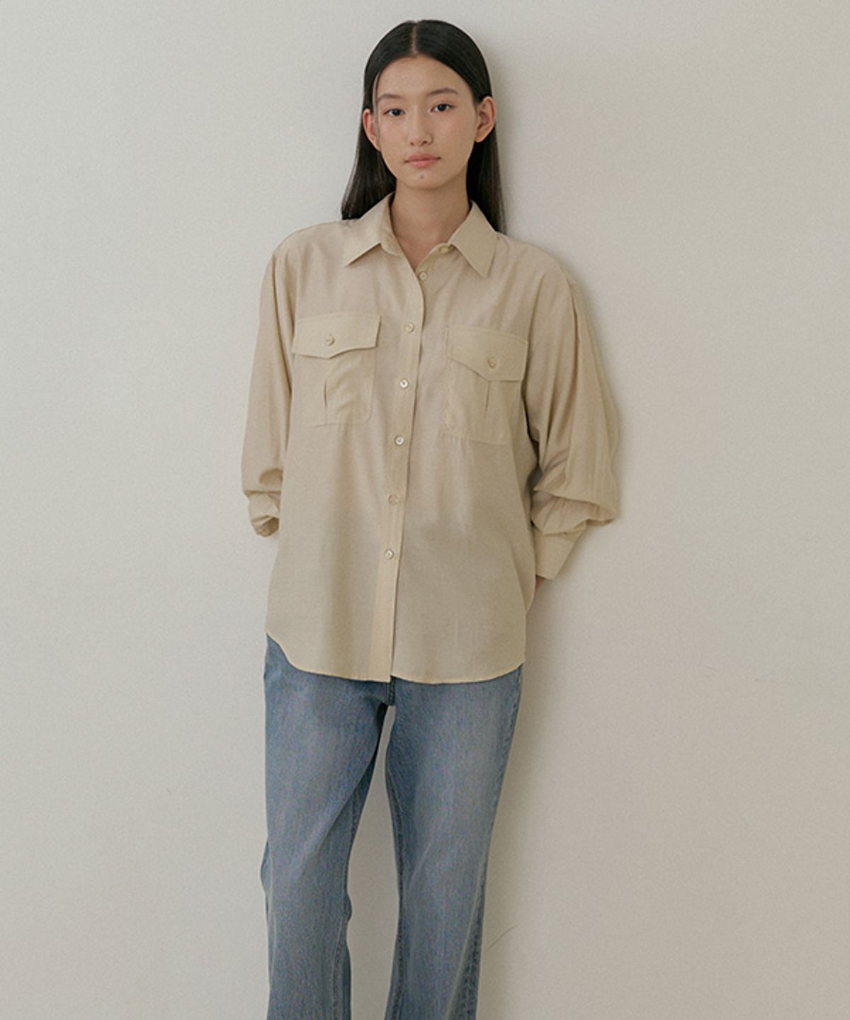 링서울(LINGSEOUL) sheer pocket shirt-beige