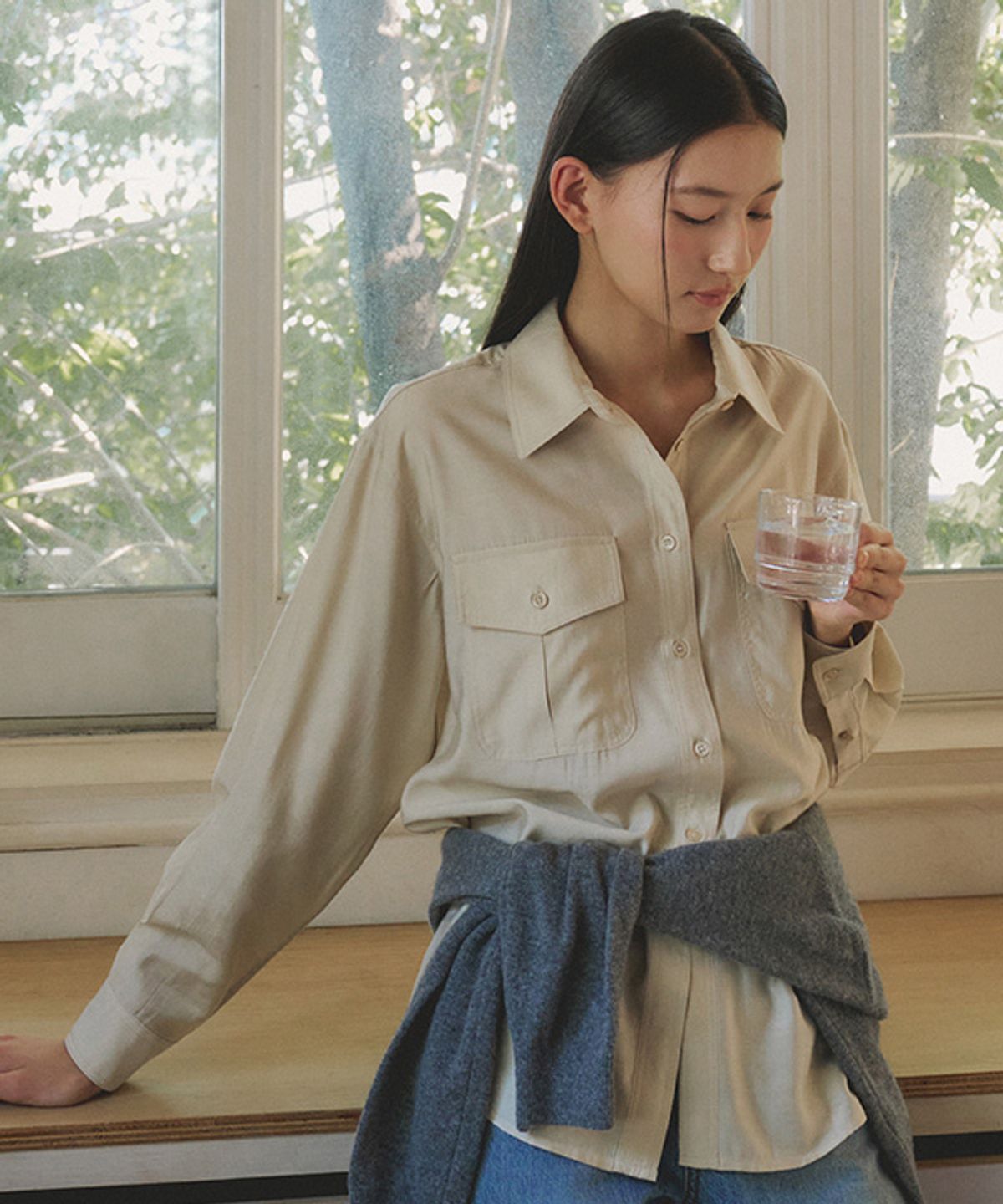 링서울(LINGSEOUL) sheer pocket shirt-beige