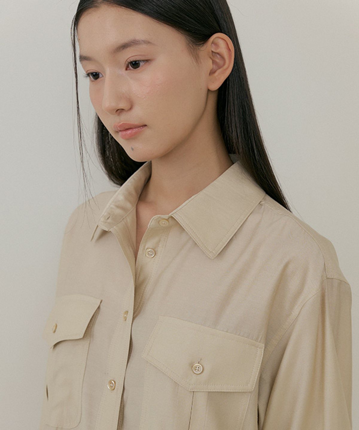 링서울(LINGSEOUL) sheer pocket shirt-beige