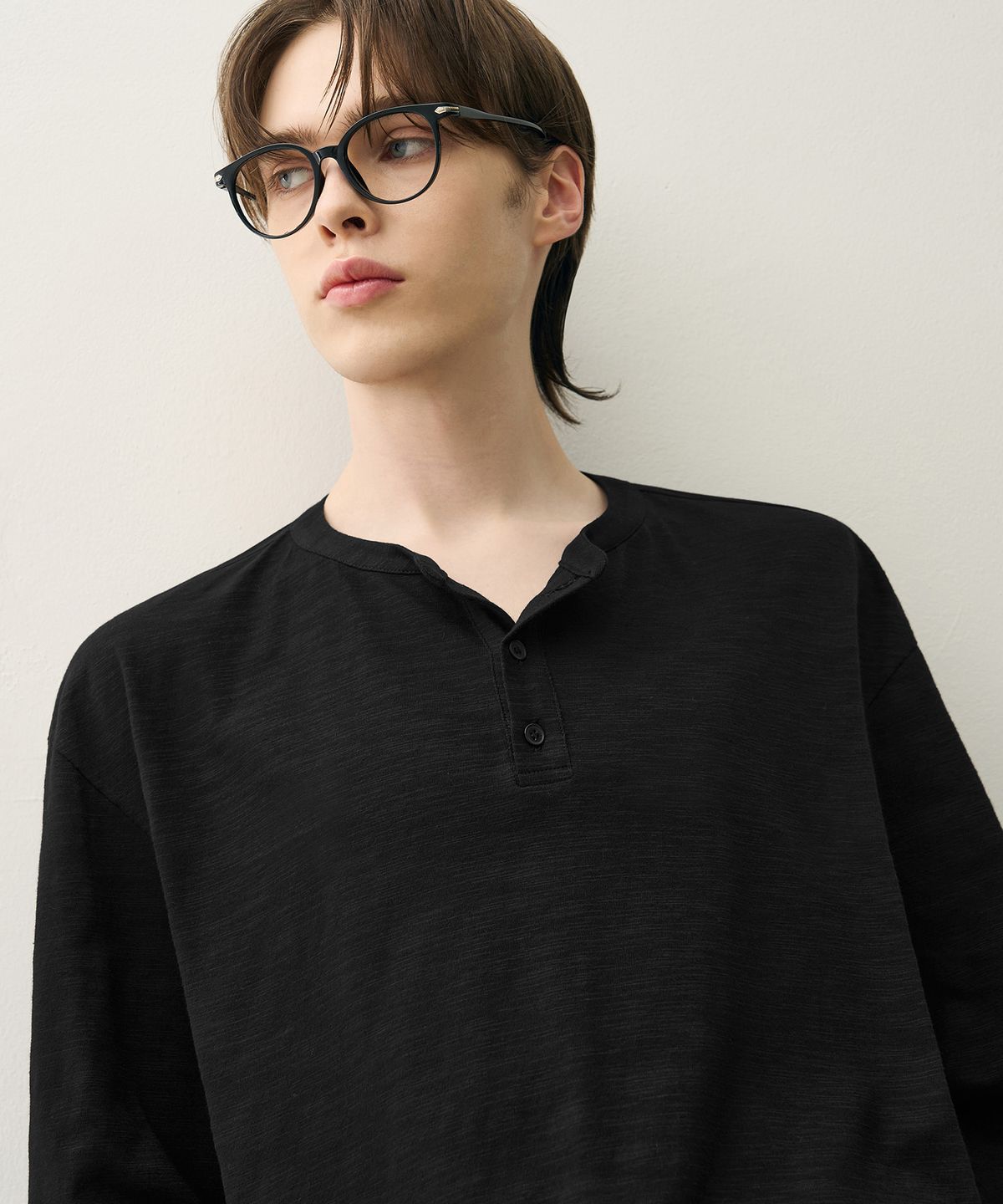 드로우핏(DRAW FIT) 헤이든 헨리넥 롱슬리브 티셔츠 [BLACK]