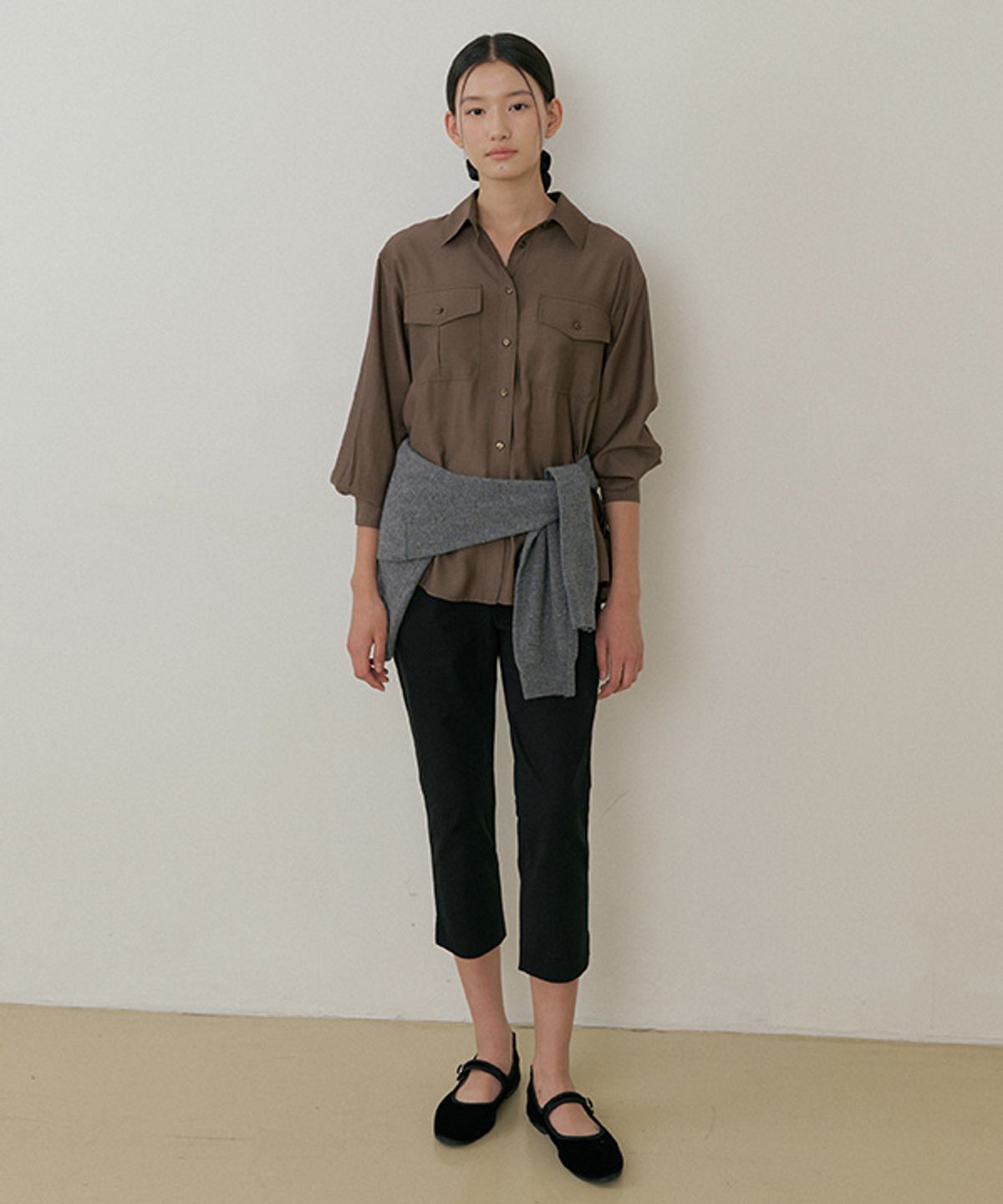 링서울(LINGSEOUL) sheer pocket shirt-brown