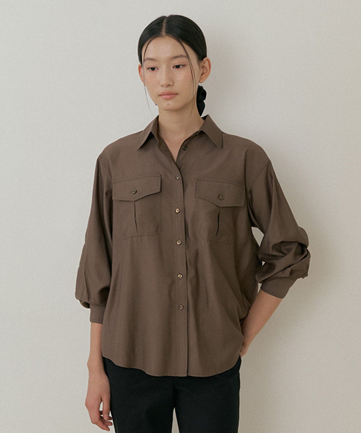 링서울(LINGSEOUL) sheer pocket shirt-brown