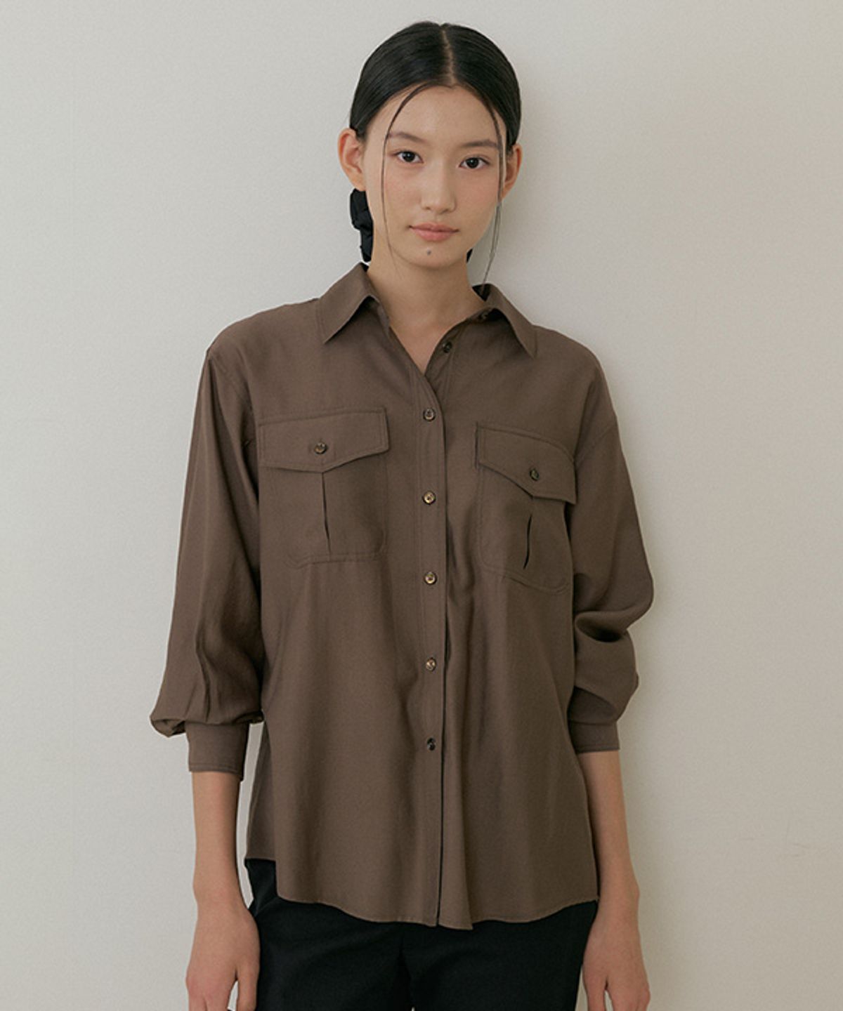 링서울(LINGSEOUL) sheer pocket shirt-brown