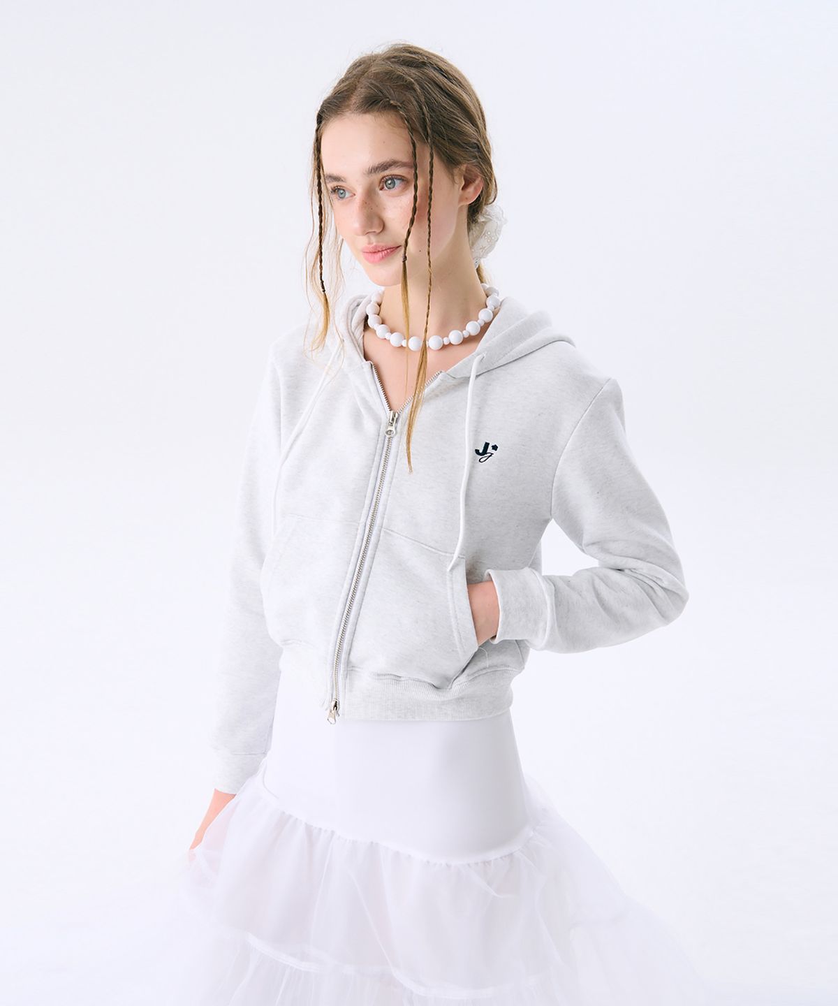 준준스페이스(JUNEJUNE SPACE) Mini Hood Zip-up_Melange(미니 후드 집업_멜란지)