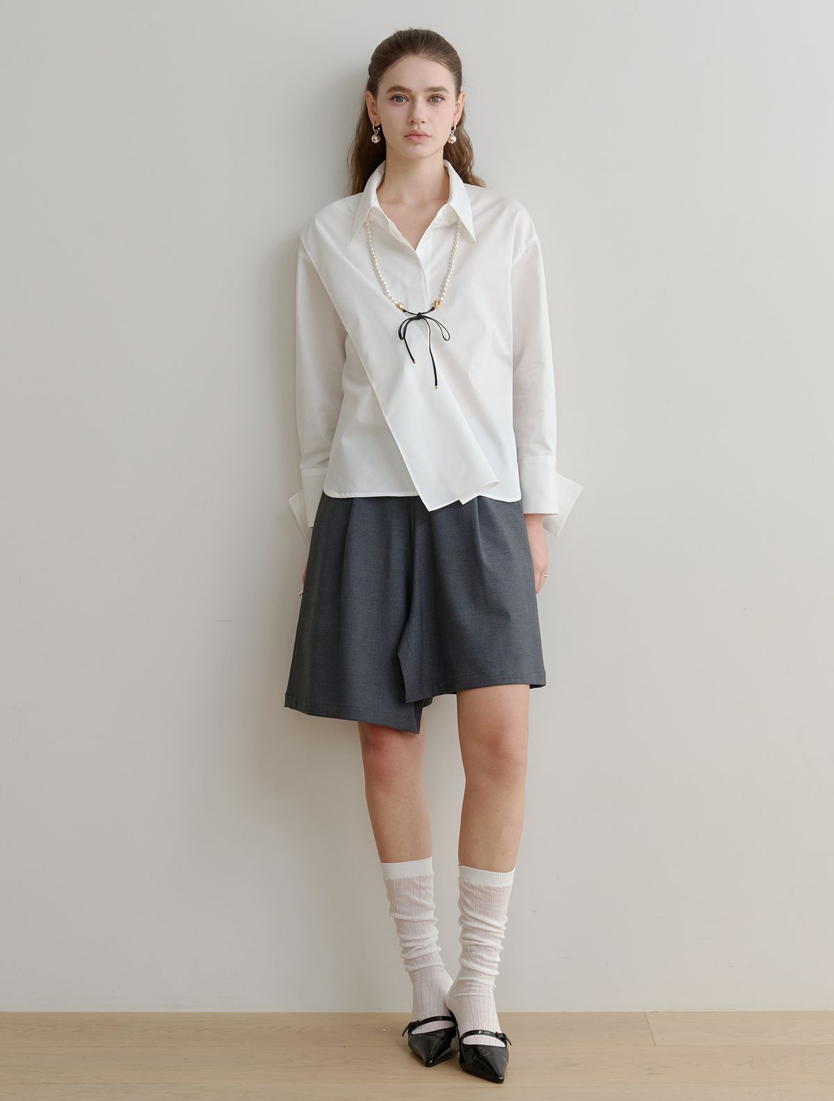 르이엘(LE YIEL) Overlap Shirt Blouse_White 오버랩 셔츠 블라우스_화이트