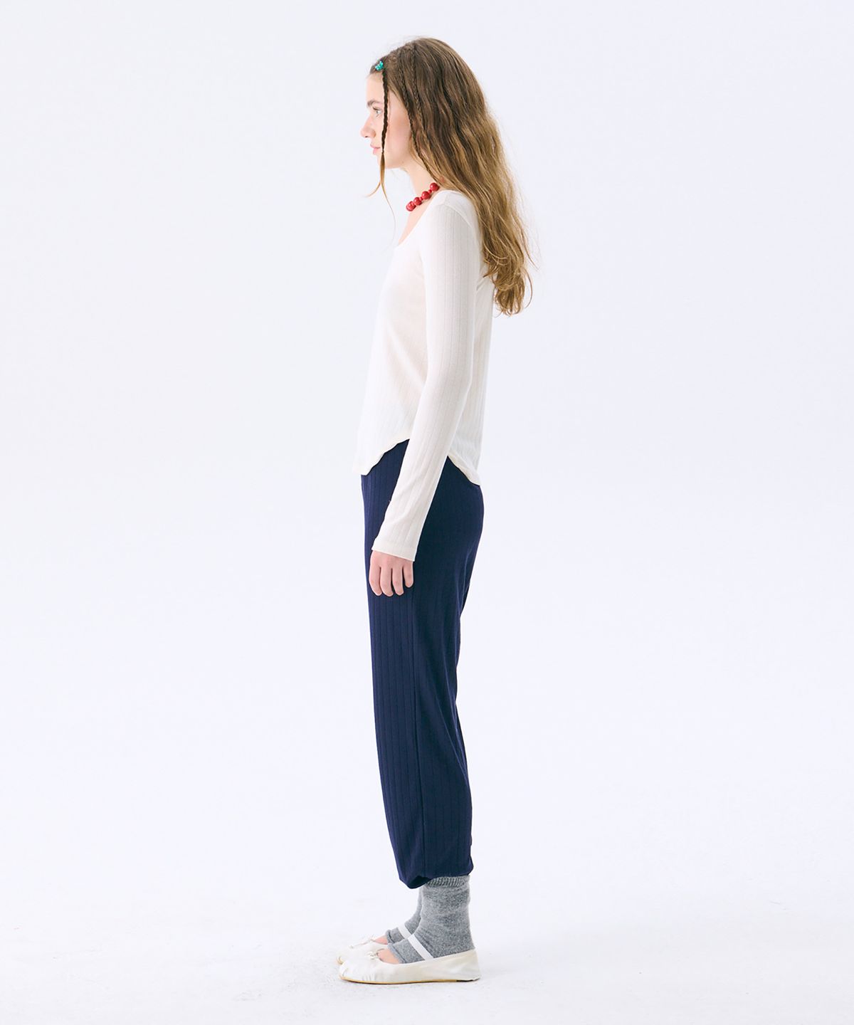 준준스페이스(JUNEJUNE SPACE) Eyelet Jersey Pants_Navy(아이릿 저지 팬츠_네이비