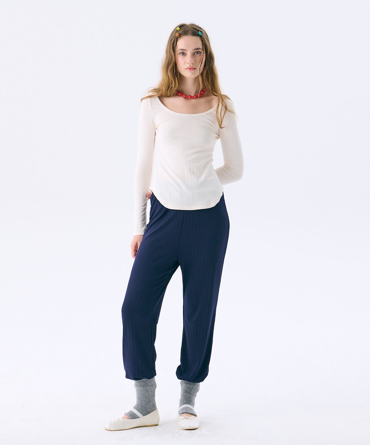 준준스페이스(JUNEJUNE SPACE) Eyelet Jersey Pants_Navy(아이릿 저지 팬츠_네이비