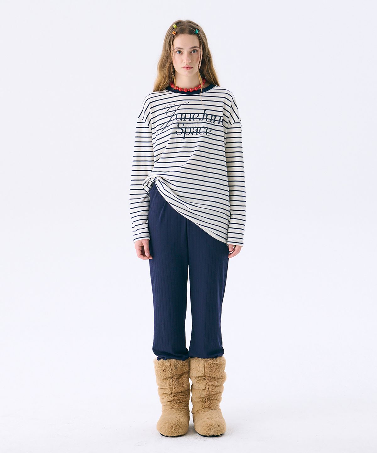 준준스페이스(JUNEJUNE SPACE) Eyelet Jersey Pants_Navy(아이릿 저지 팬츠_네이비