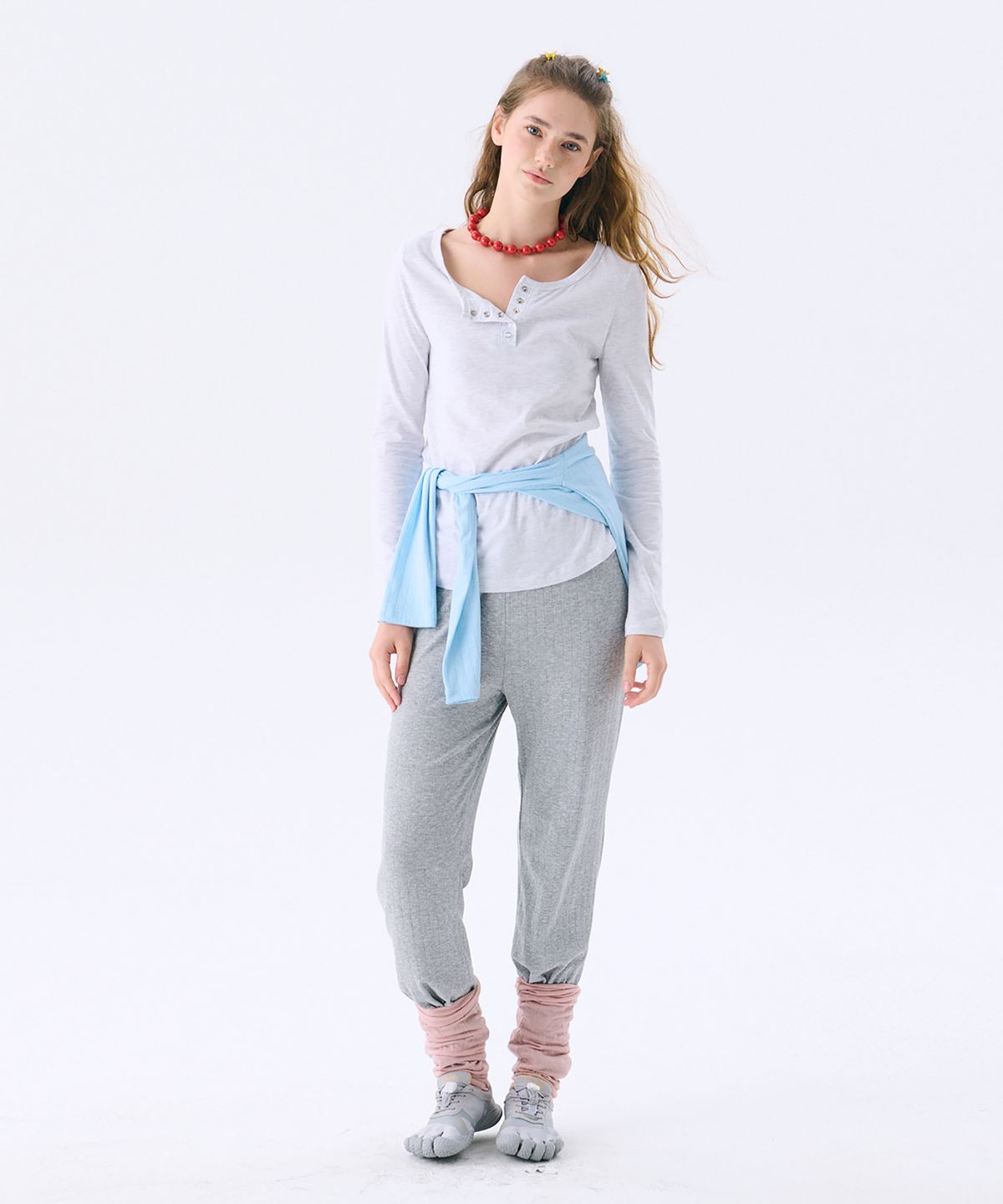 준준스페이스(JUNEJUNE SPACE) Eyelet Jersey Pants_Grey(아이릿 저지 팬츠_그레이)