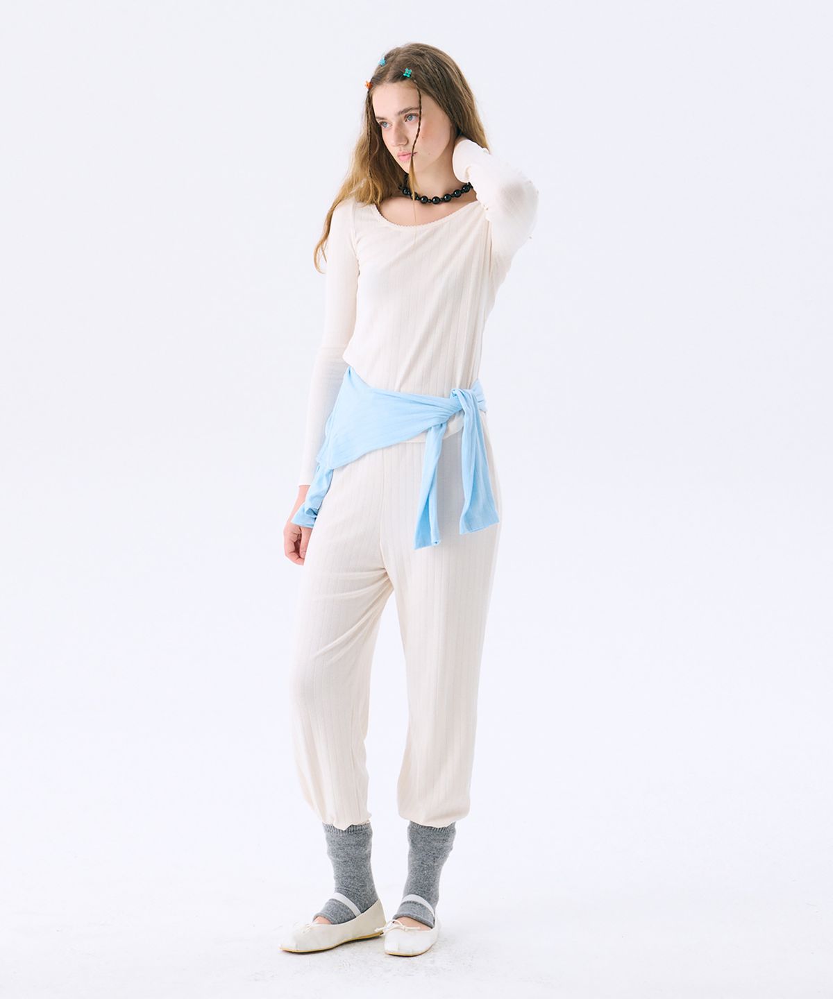 준준스페이스(JUNEJUNE SPACE) Eyelet Jersey Pants_Cream(아이릿 저지 팬츠_크림)