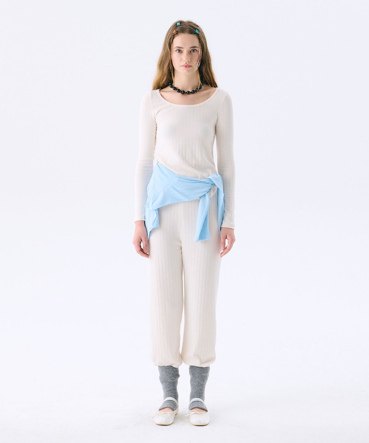 준준스페이스(JUNEJUNE SPACE) Eyelet Jersey Pants_Cream(아이릿 저지 팬츠_크림)