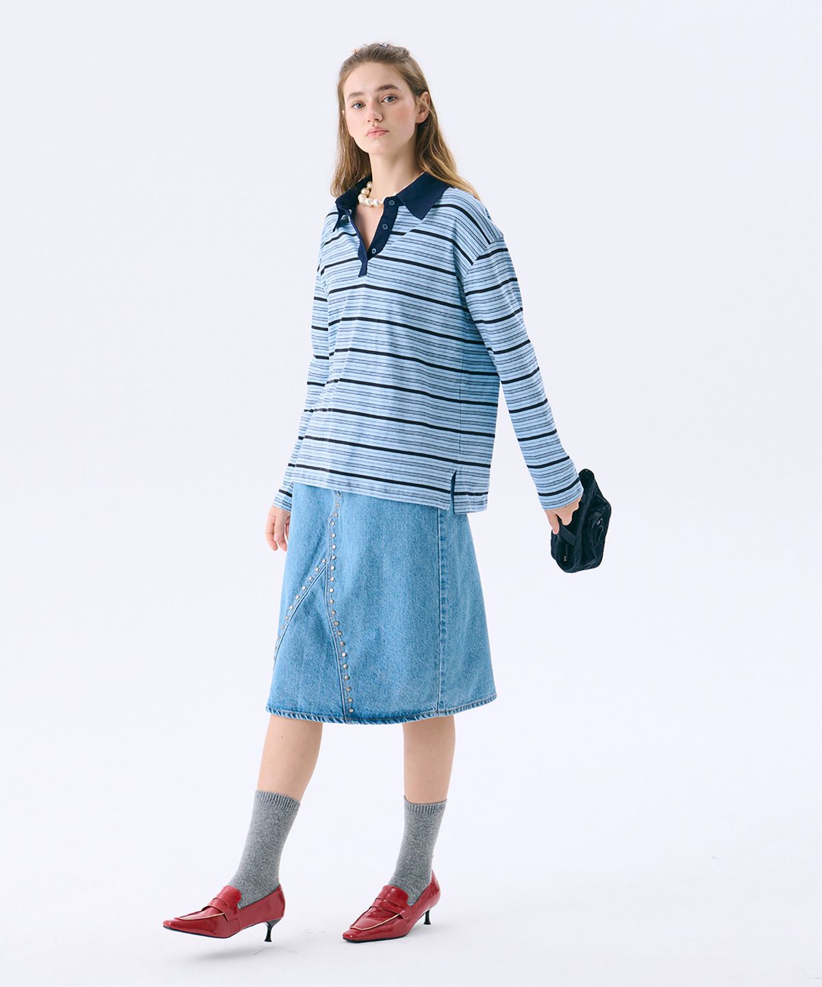 준준스페이스(JUNEJUNE SPACE) Regular Fit Rugby T_Light Blue(레귤러 핏 럭비 티셔츠_라이트 블루)