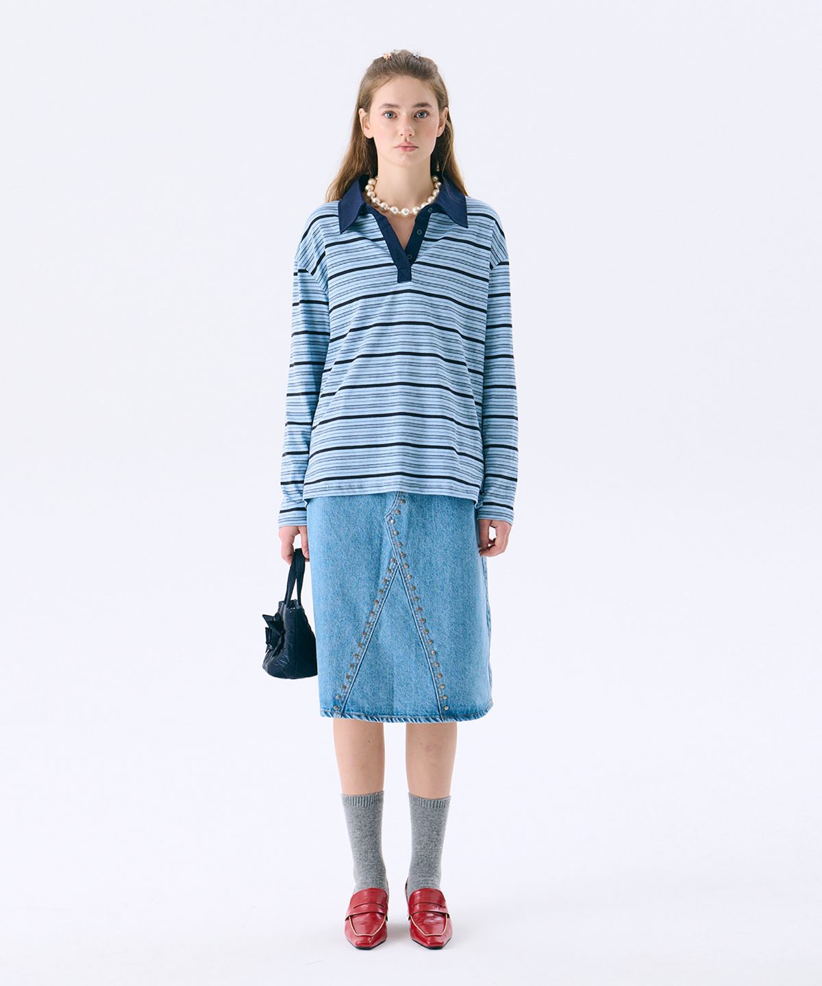 준준스페이스(JUNEJUNE SPACE) Regular Fit Rugby T_Light Blue(레귤러 핏 럭비 티셔츠_라이트 블루)