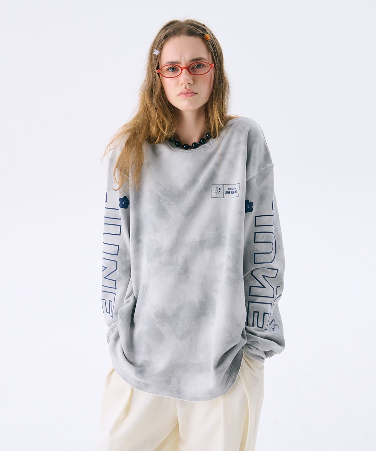 준준스페이스(JUNEJUNE SPACE) Washed Printed Sweat T_Grey(워시드 프린트 스웨트 티셔츠_그레이)