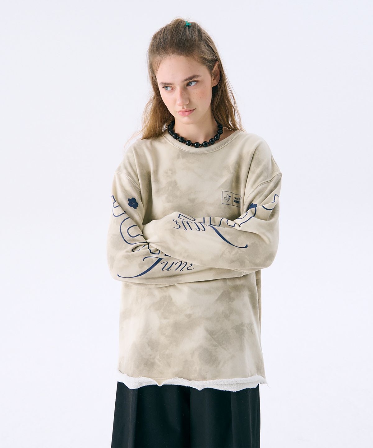 준준스페이스(JUNEJUNE SPACE) Washed Printed Sweat T_Beige(워시드 프린트 스웨트 티셔츠_베이지)