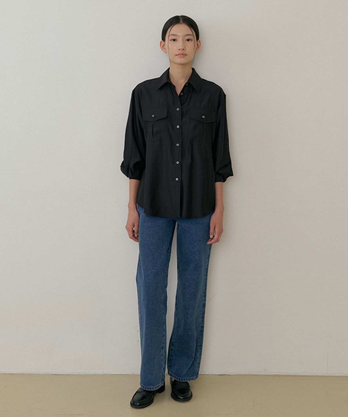 링서울(LINGSEOUL) sheer pocket shirt-black