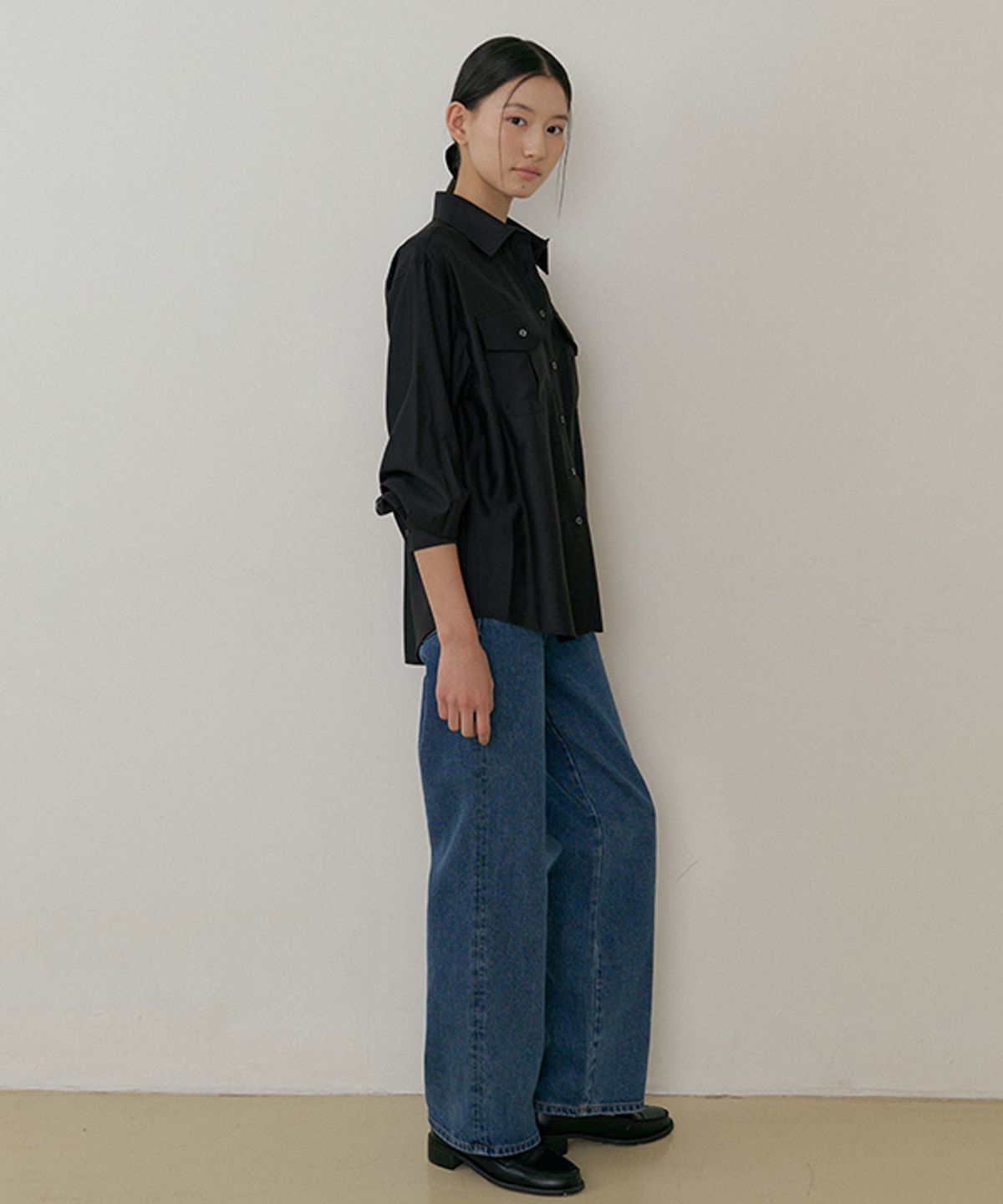 링서울(LINGSEOUL) sheer pocket shirt-black
