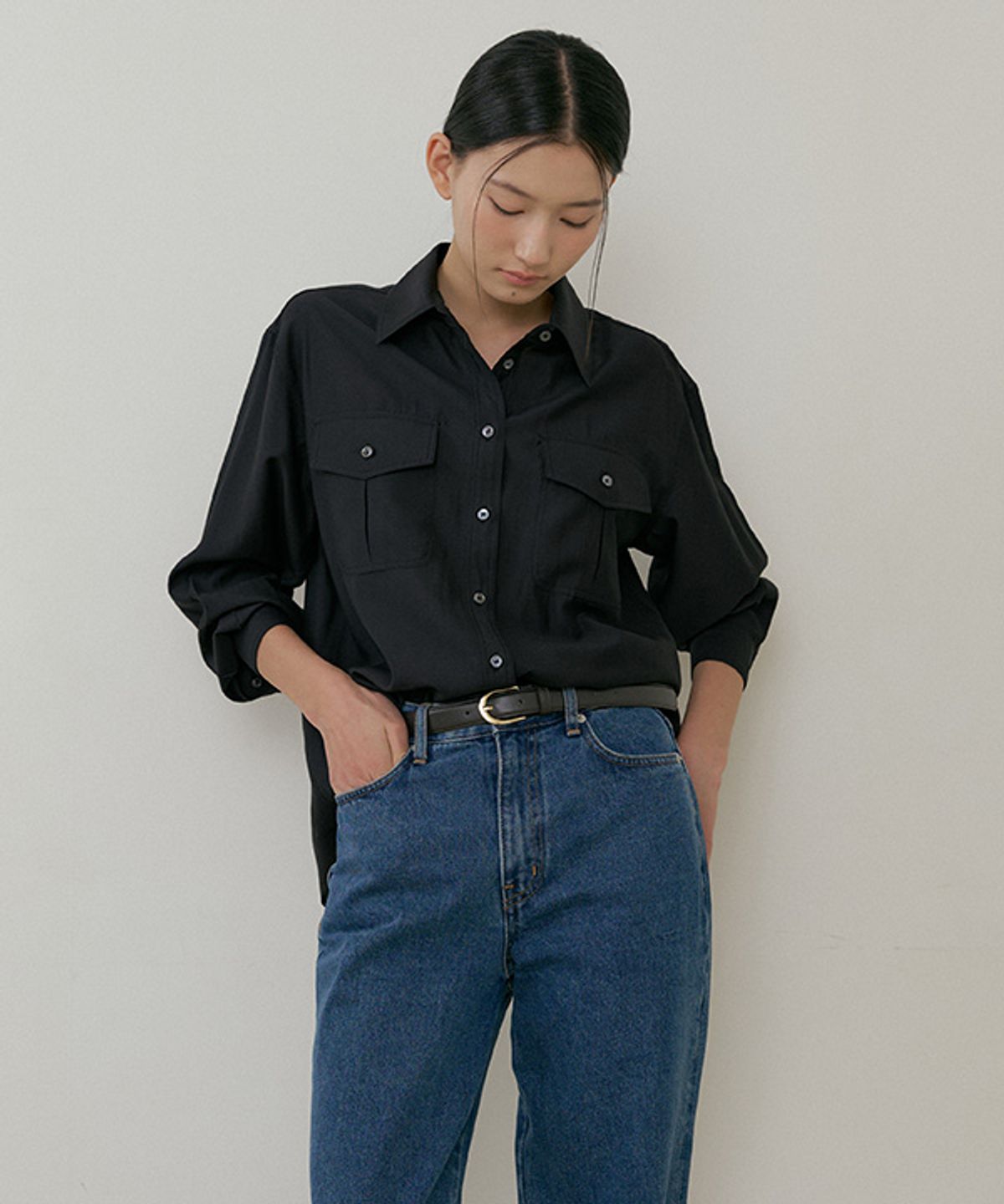 링서울(LINGSEOUL) sheer pocket shirt-black