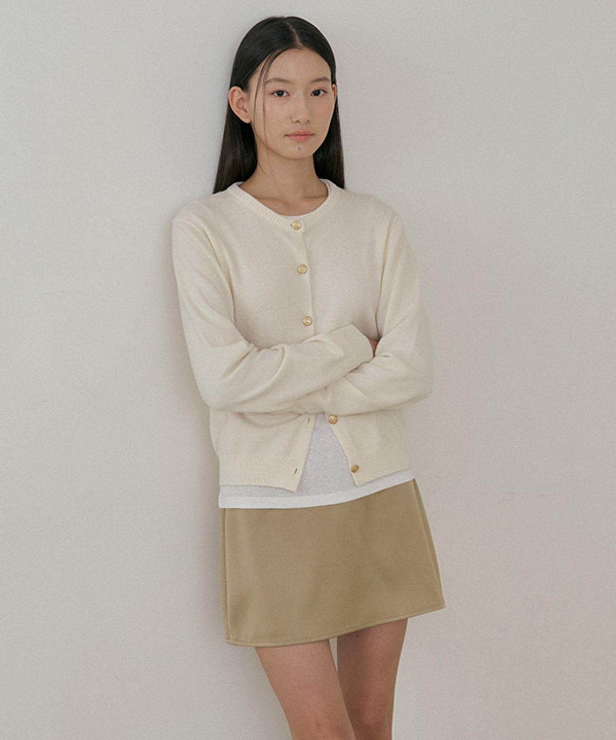 링서울(LINGSEOUL) satin mini skirt-deep beige