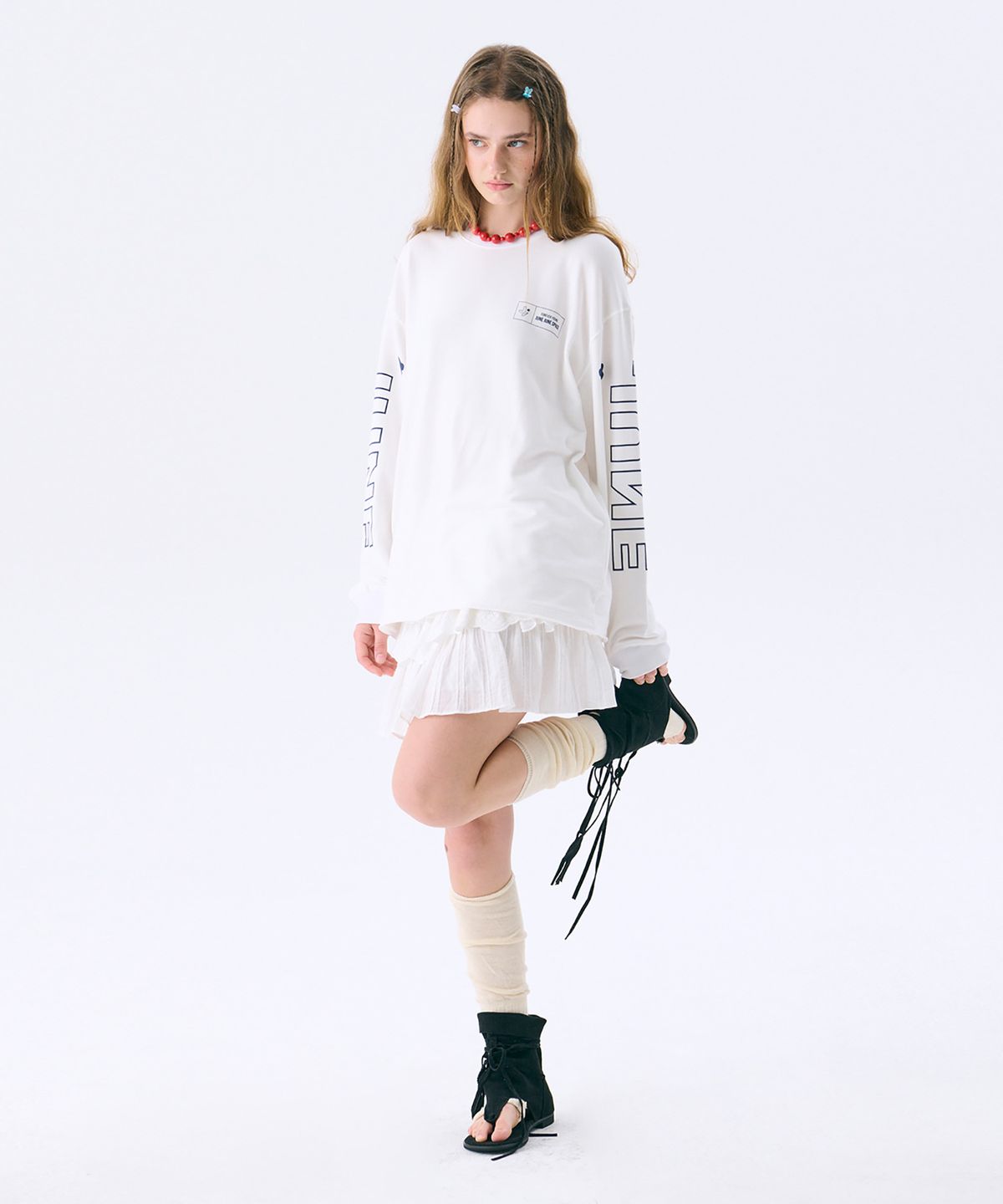 준준스페이스(JUNEJUNE SPACE) Printed Sweat T_White(프린트 스웨트 티셔츠_화이트)