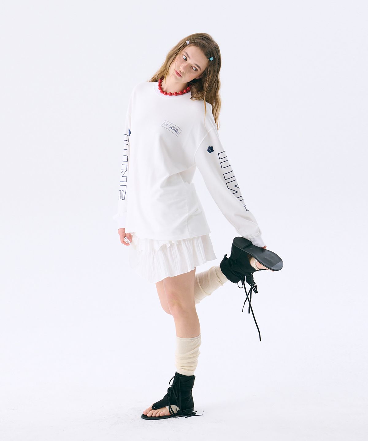 준준스페이스(JUNEJUNE SPACE) Printed Sweat T_White(프린트 스웨트 티셔츠_화이트)