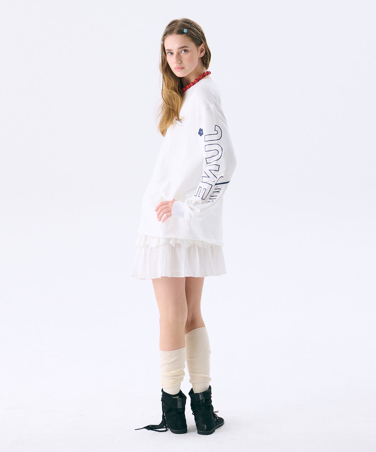 준준스페이스(JUNEJUNE SPACE) Printed Sweat T_White(프린트 스웨트 티셔츠_화이트)