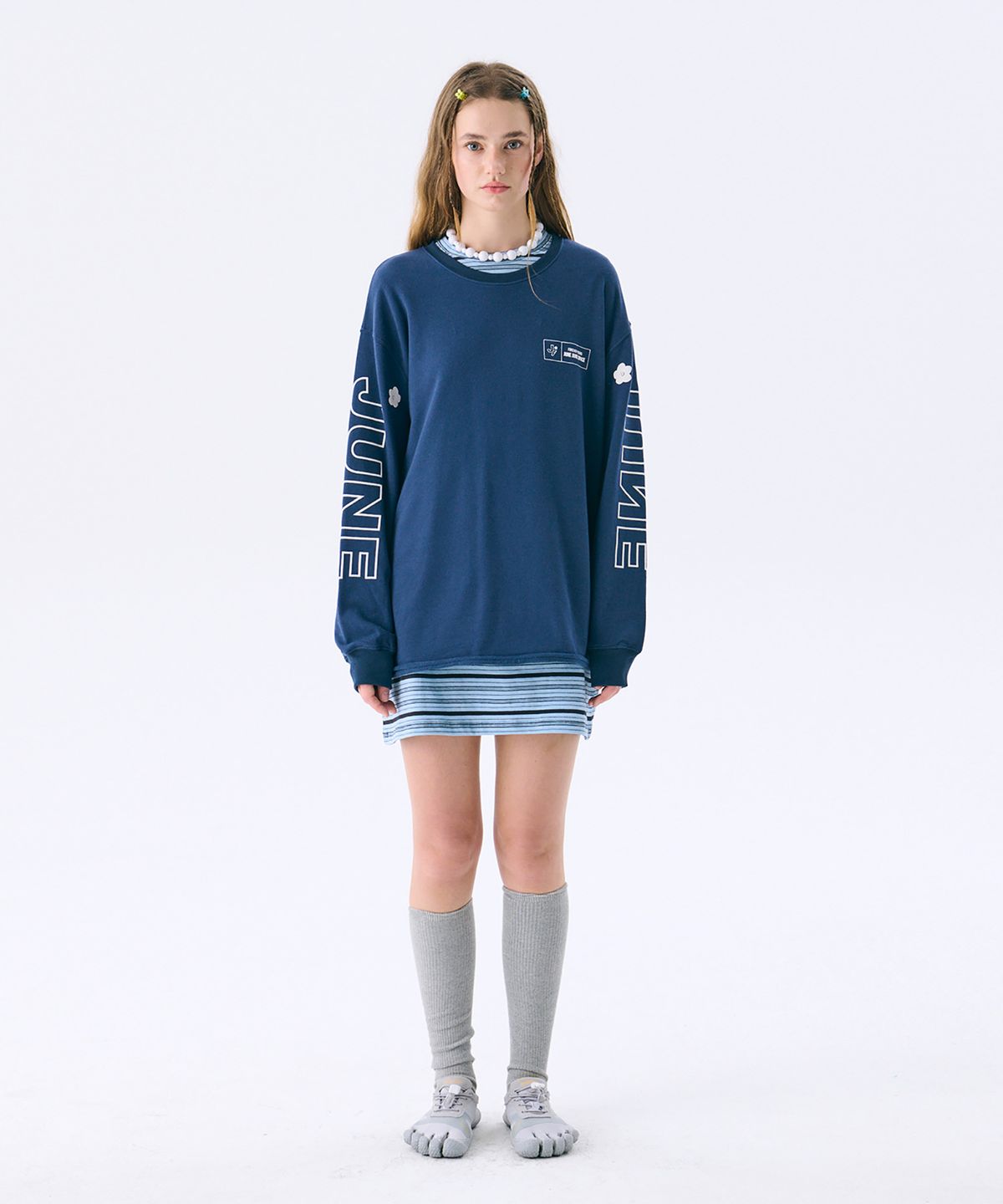 준준스페이스(JUNEJUNE SPACE) Printed Sweat T_Navy(프린트 스웨트 티셔츠_네이비)