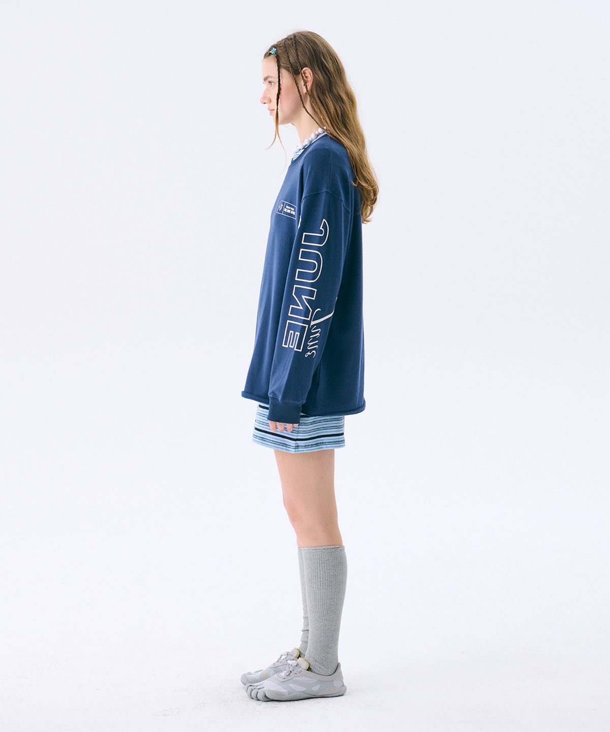 준준스페이스(JUNEJUNE SPACE) Printed Sweat T_Navy(프린트 스웨트 티셔츠_네이비)