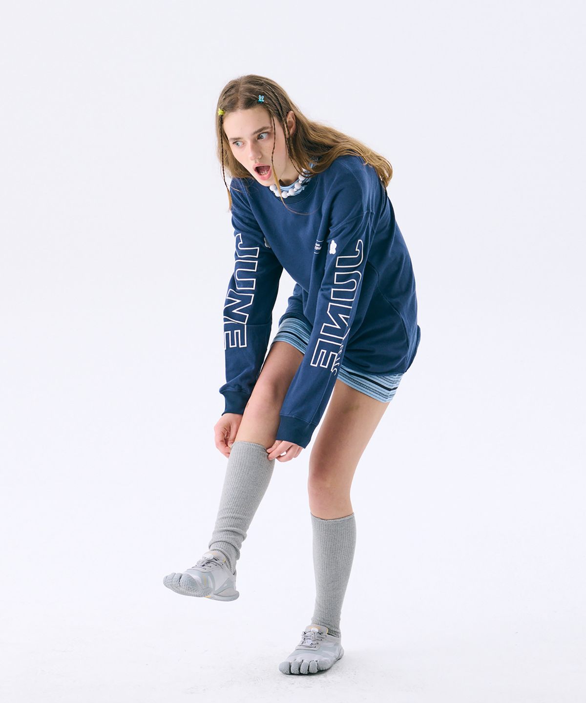 준준스페이스(JUNEJUNE SPACE) Printed Sweat T_Navy(프린트 스웨트 티셔츠_네이비)