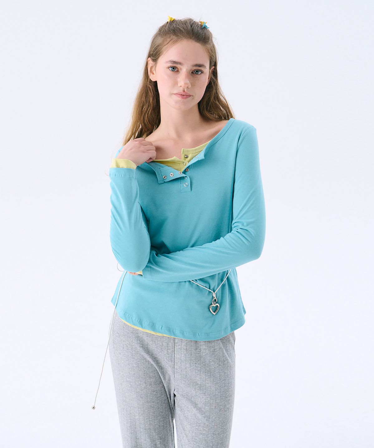 준준스페이스(JUNEJUNE SPACE) Solid Henry Neck T-shirt_Mint(솔리드 헨리넥 티셔츠_민트)