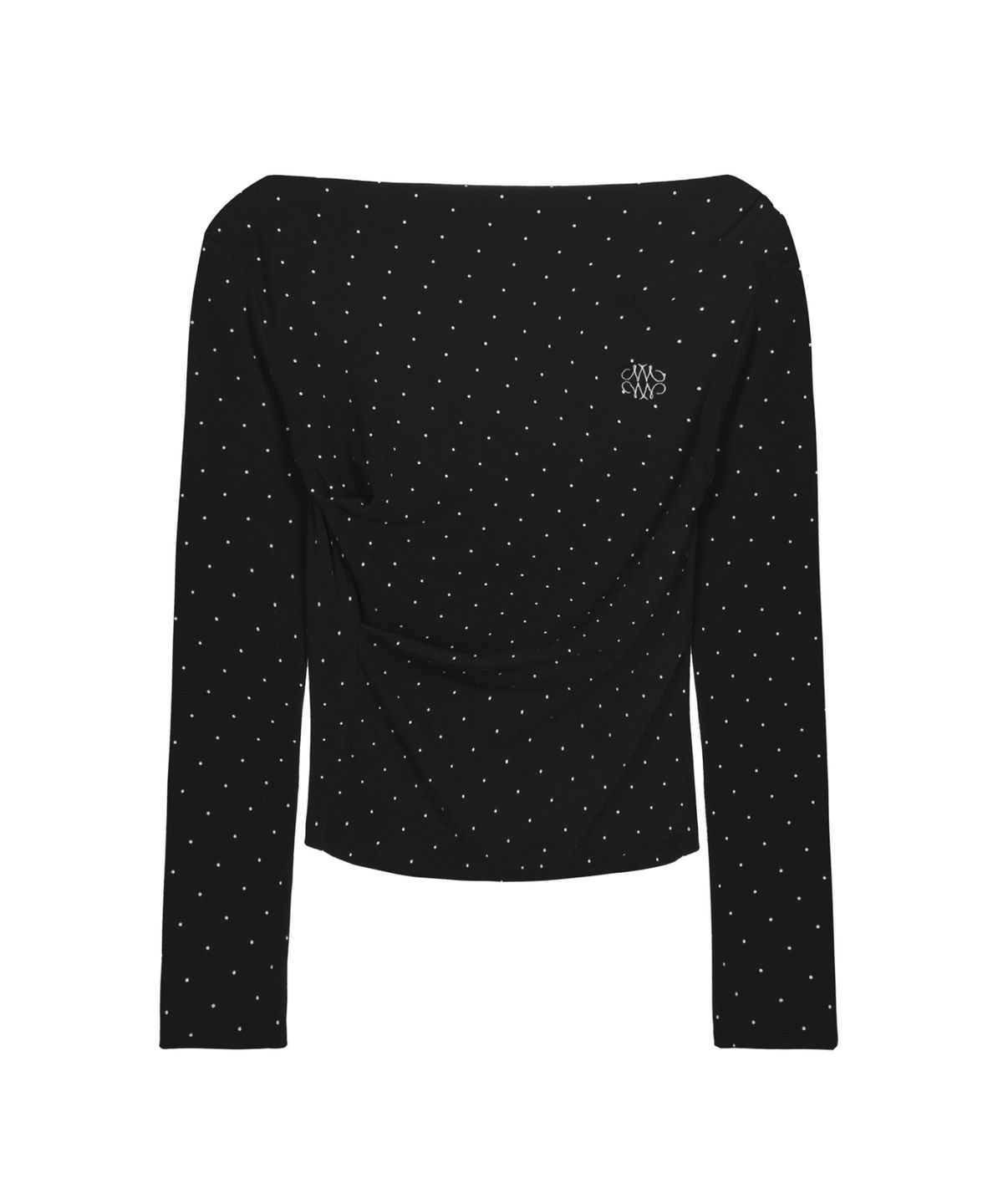 닉앤니콜(NICK&NICOLE) DOT SHIRRING DRAPE BOAT NECK TOP_BLACK