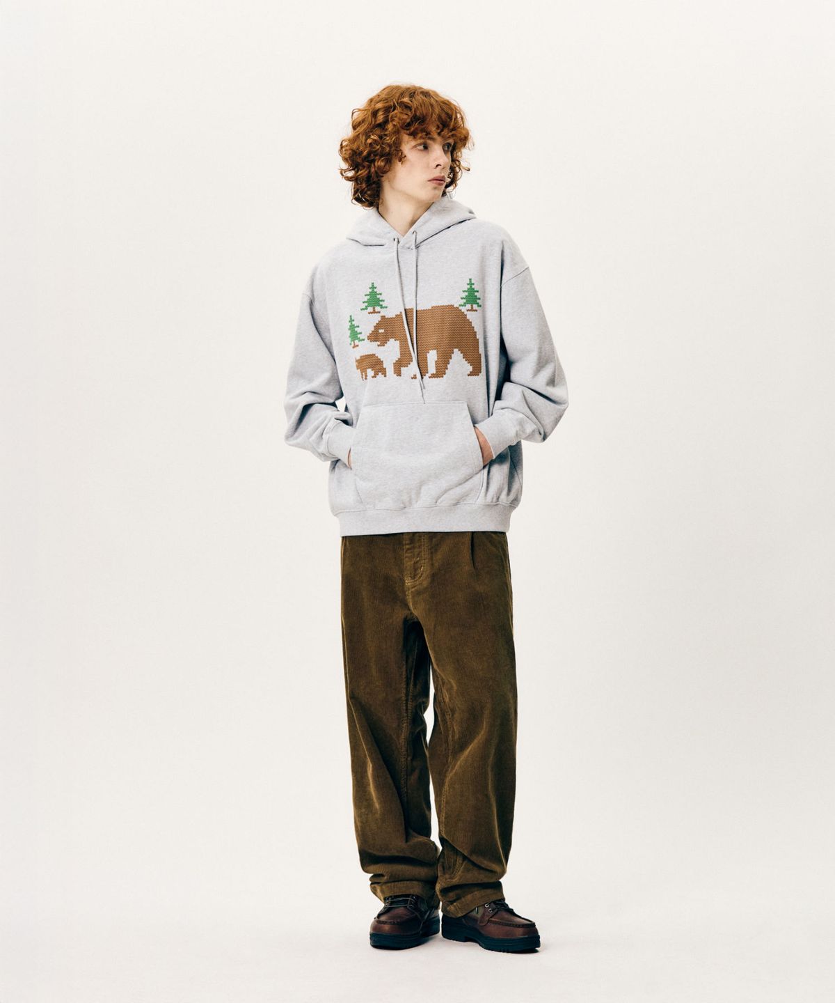 에스피오나지(ESPIONAGE) Bear Family Heavyweight Hoodie Grey