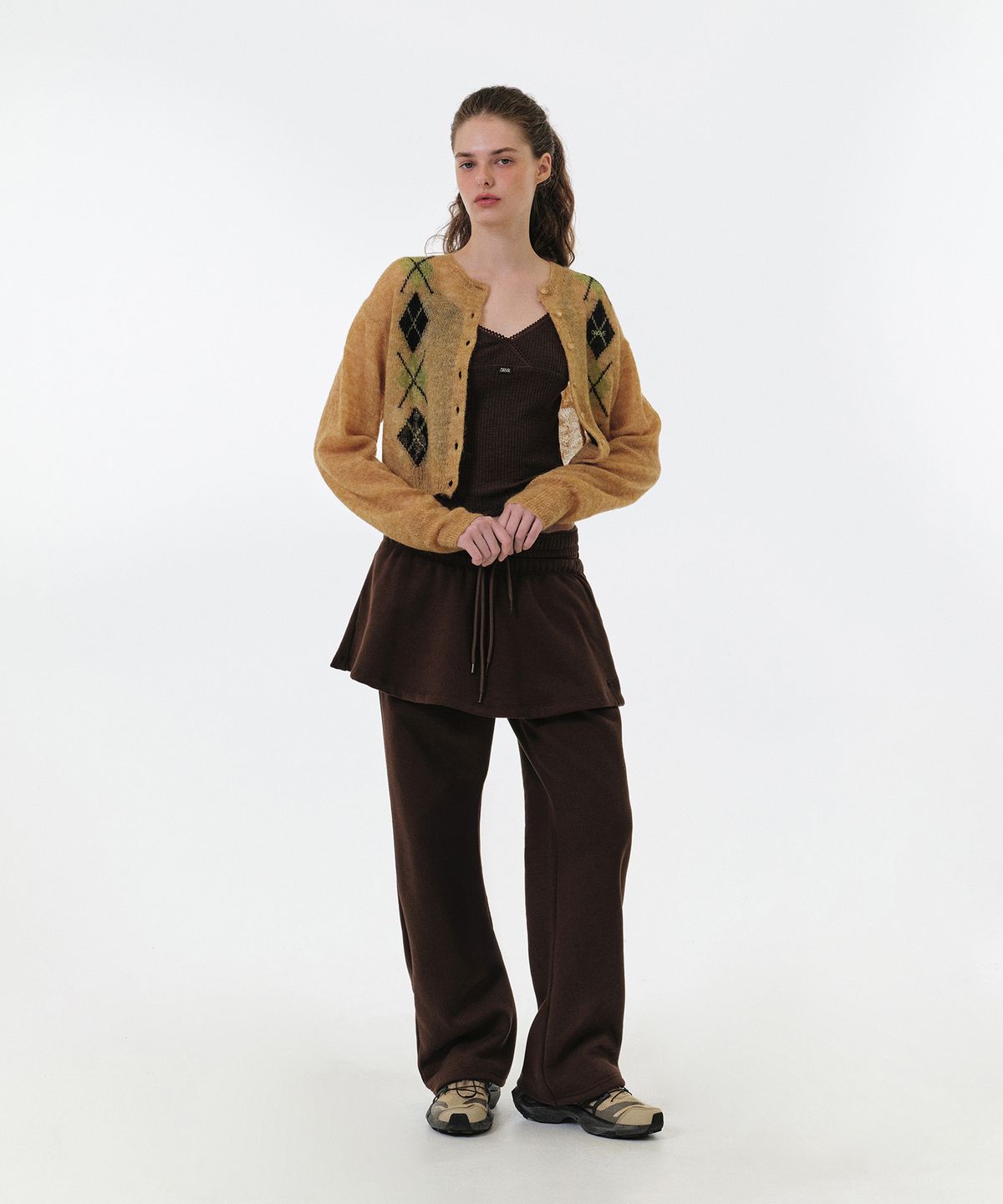 그로브(GROVE) REN FLARED SWEAT SKIRT (BROWN)