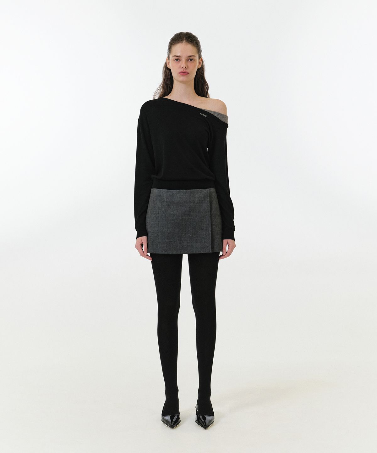 그로브(GROVE) MERCY WRAP SKIRT (CHARCOAL)