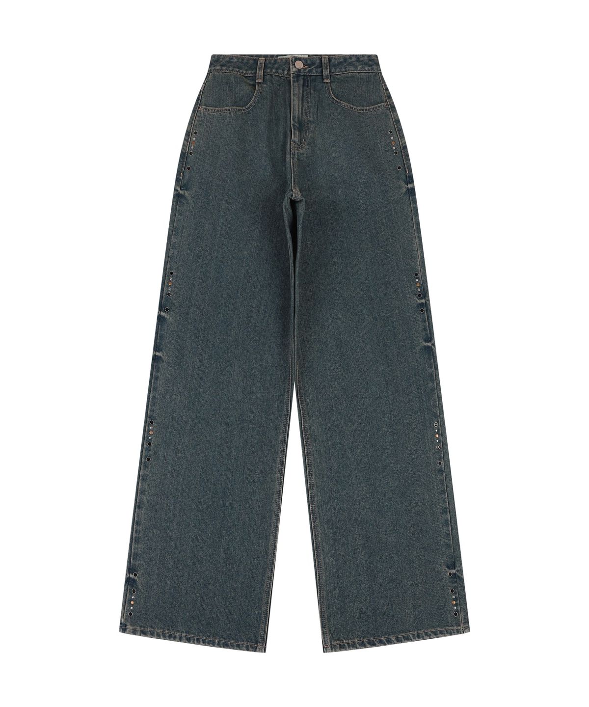 오디너리 홀리데이(ORDINARY HOLIDAY) STUDDED DENIM WIDE PANTS [BLUE]