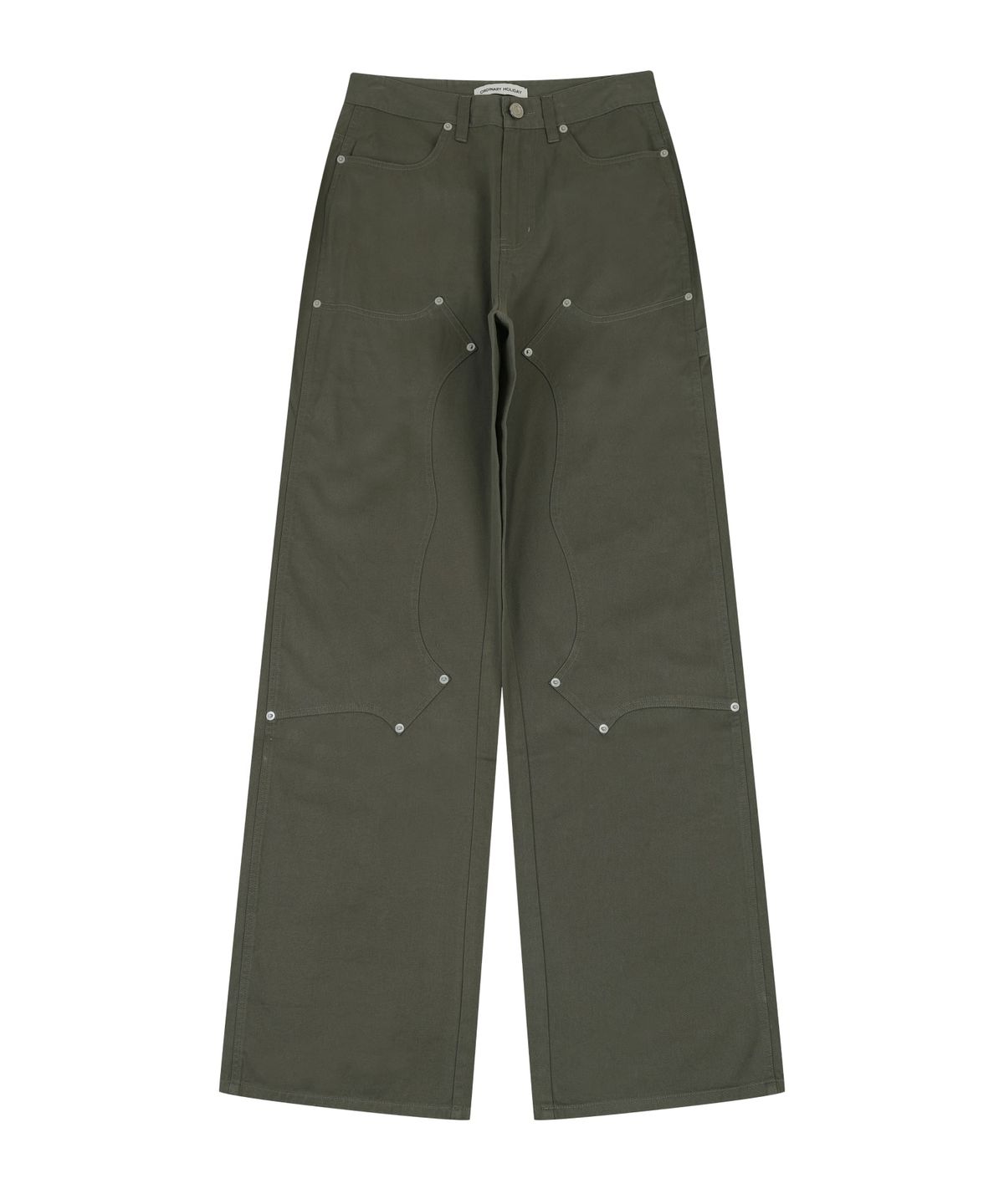 오디너리 홀리데이(ORDINARY HOLIDAY) COTTON DOUBLE KNEE WIDE PANTS [KHAKI]