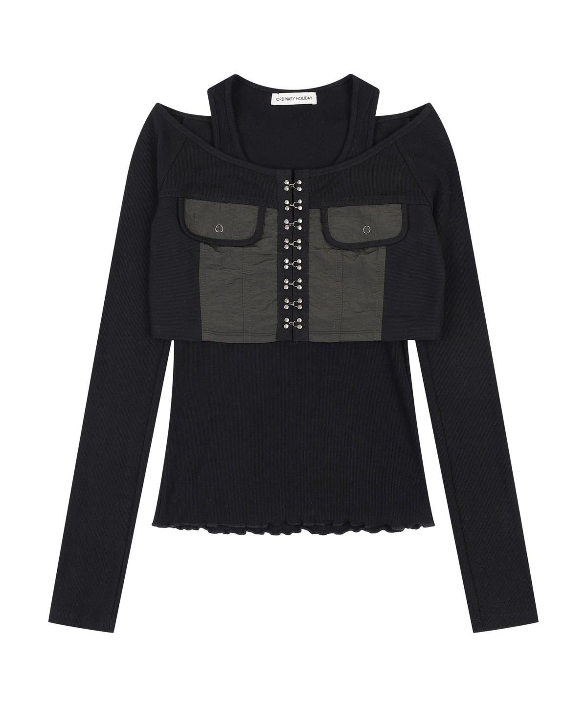 오디너리 홀리데이(ORDINARY HOLIDAY) RIBBED CARDIGAN SET [BLACK]