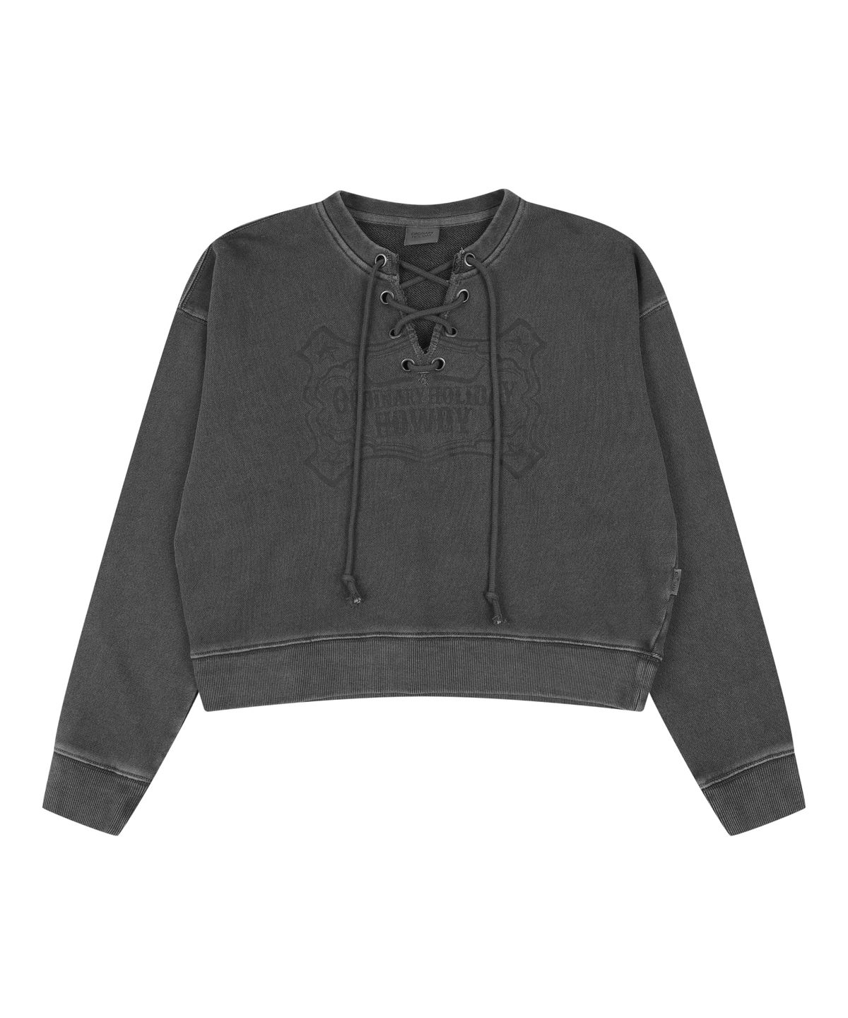 오디너리 홀리데이(ORDINARY HOLIDAY) LACE-UP PIGMENT SWEATSHIRT [CHARCOAL]