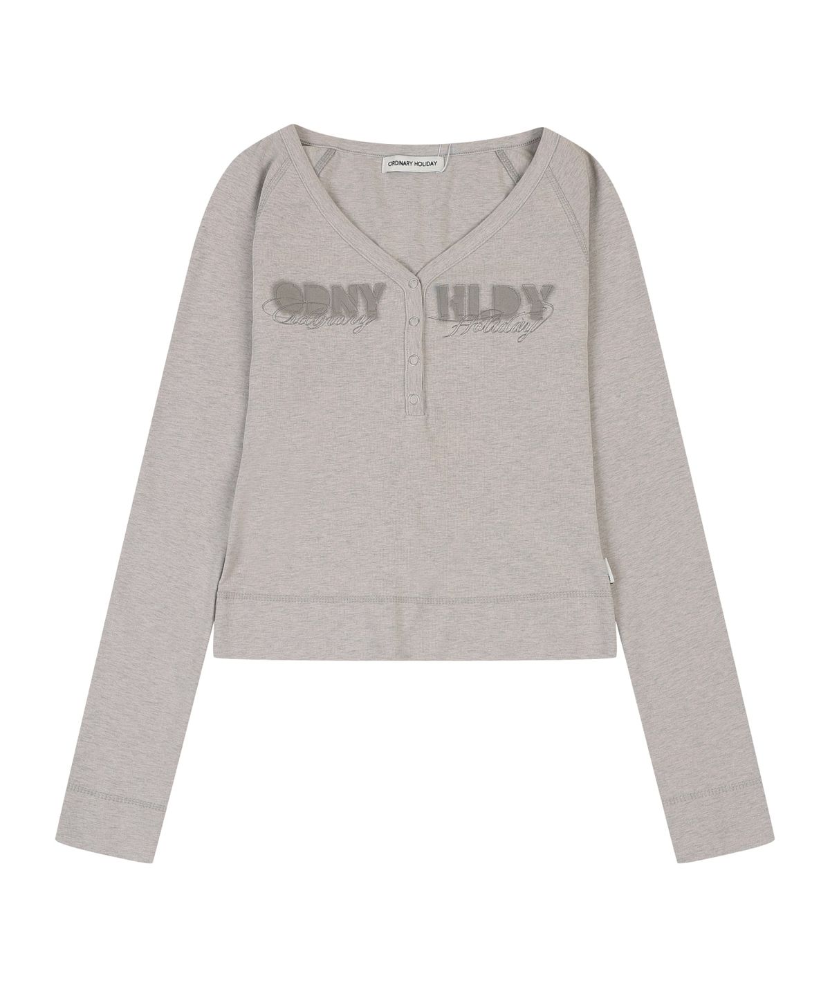 오디너리 홀리데이(ORDINARY HOLIDAY) SNAP HENLEY NECK T-SHIRT [MELANGE]